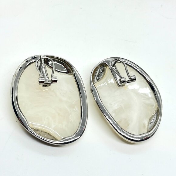 ABSTRACT MODERNIST LARGE Silver Tone Earrings Abstract Statement Pierced - Picture 11 of 12